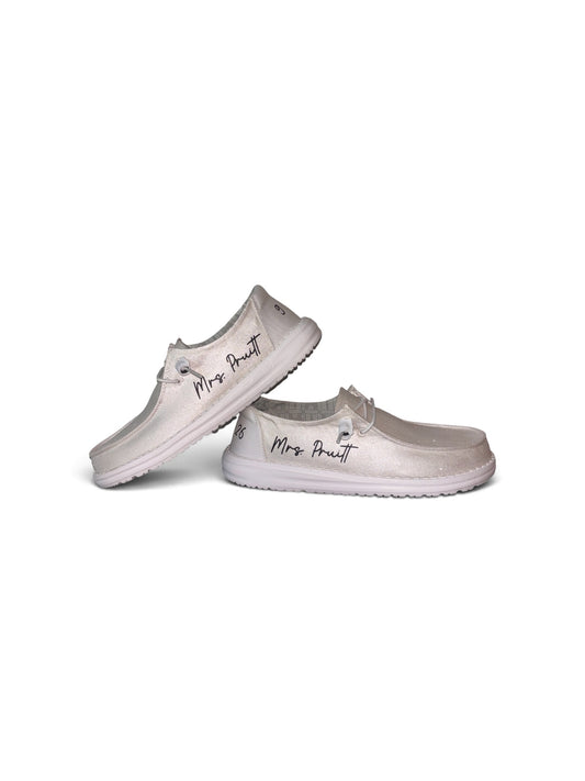 Custom Glitter Wedding Shoe | White Sparkly Metallic Wedding Loafer for Bride