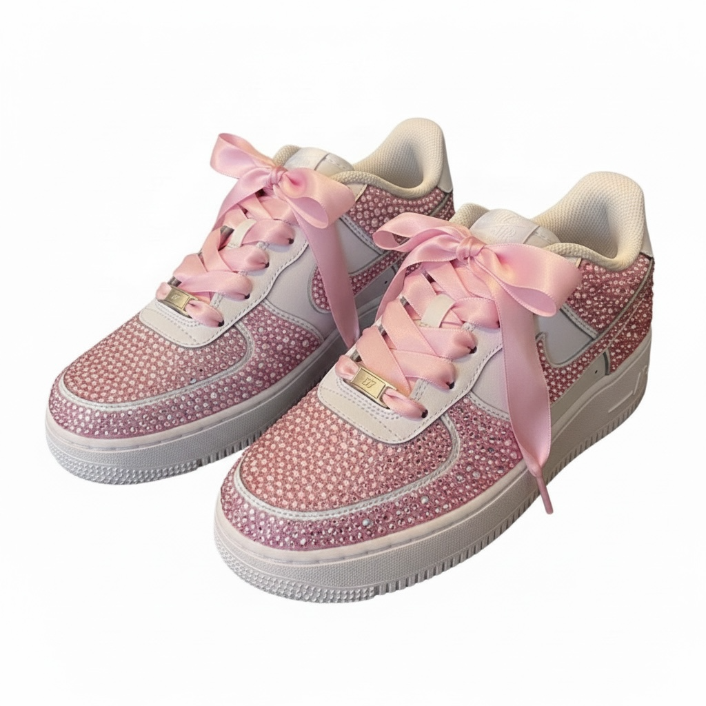 Custom Bridal AF1 Sneakers | Luxury Personalized Wedding Shoes for Bride (Blinged with Satin Laces)
