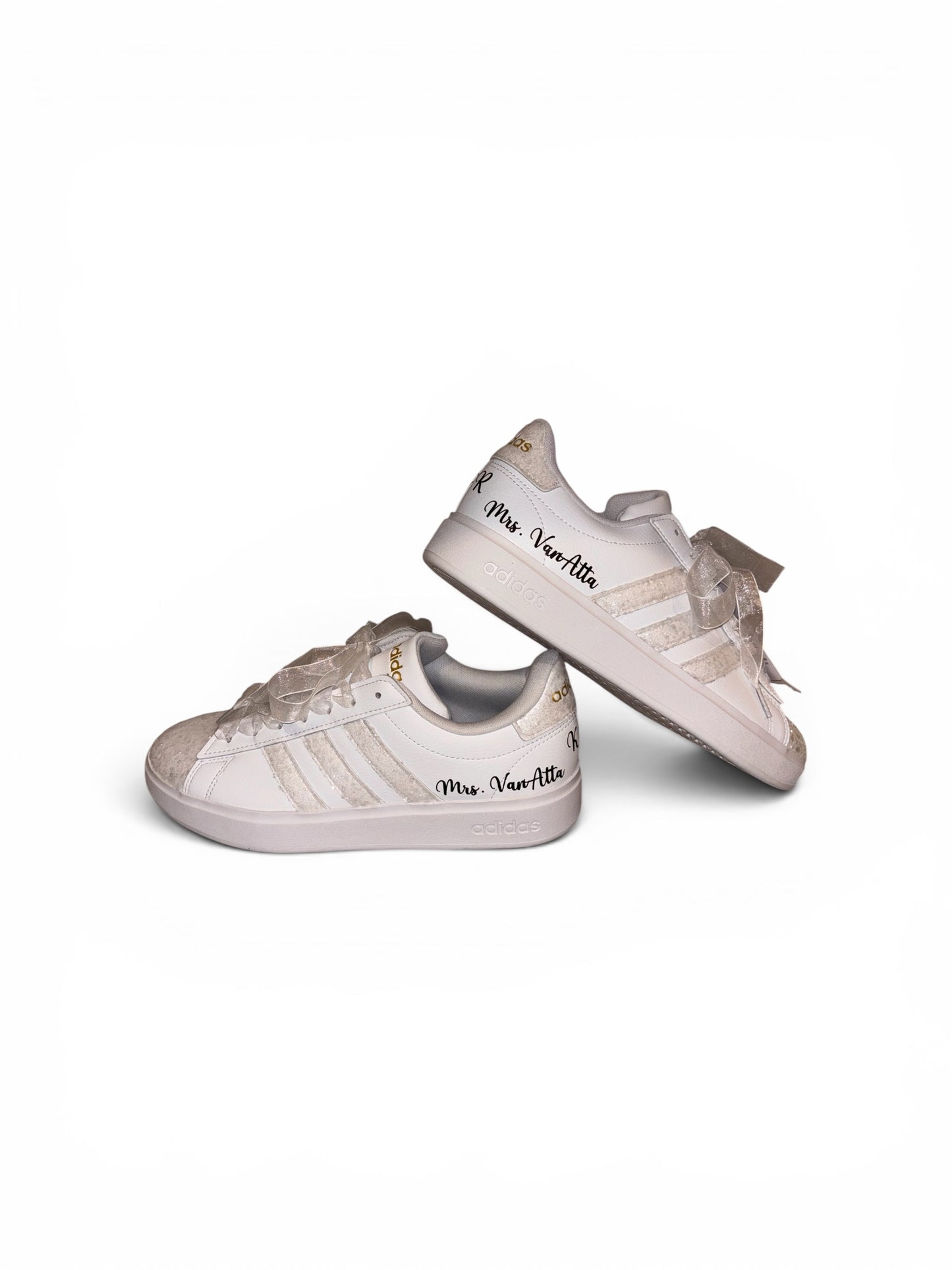 Custom Glitter Bridal Sneakers | Luxury Personalized Wedding Shoes for Bride with or without writting (White Glitter),