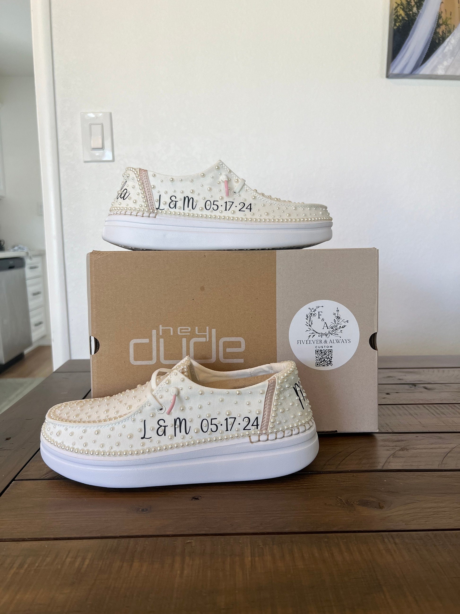 Custom Wedding / Pearl Wendy Rise Dude Shoes - Smaller Pearls