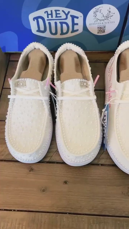 Custom Wedding / Pearl Wendy Rise Dude Shoes - Smaller Pearls